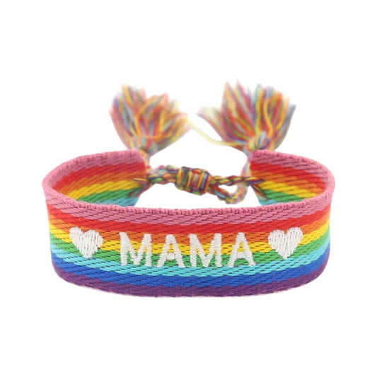Bracciale in tessuto Rainbow multicolor con scritta Mama ricamata