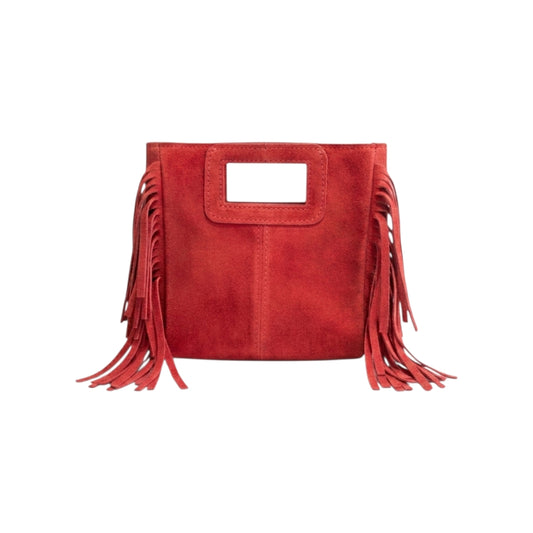Borsa mini Suede con frange rosso