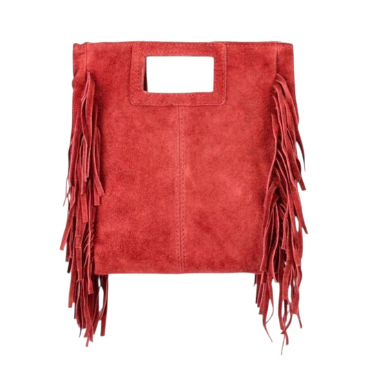 Borsa Maxi Suede con frange rosso