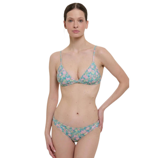 Costume bikini slip classico donna Fiori verdi e rosa Liberty