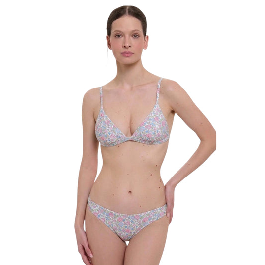 Costume bikini slip classico donna bianco Fiori multicolor Liberty