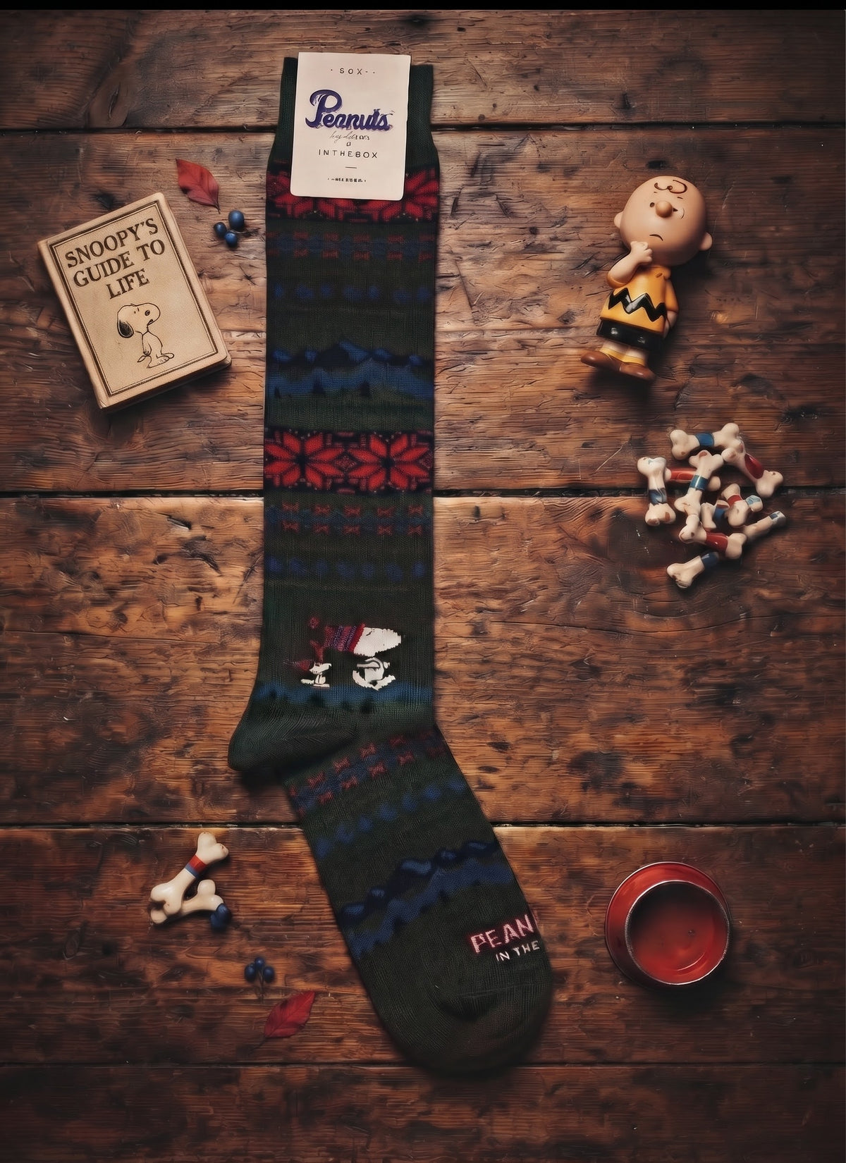 Calze lunghe Snoopy Christmas stripe verde scuro