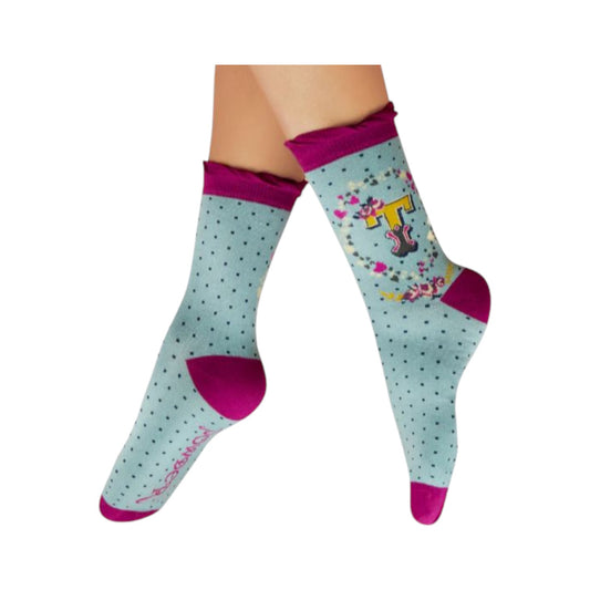 Calze in bamboo con lettera iniziale T