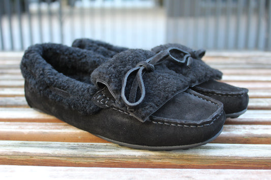 Mocassini in pelle con pelo effetto Teddy nero