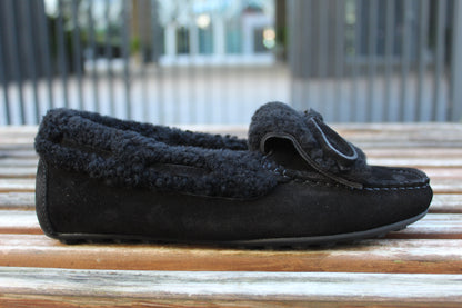 Mocassini in pelle con pelo effetto Teddy nero