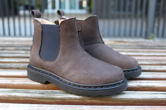 Stivaletti beatles in nabuk testa di moro con elastico blu
