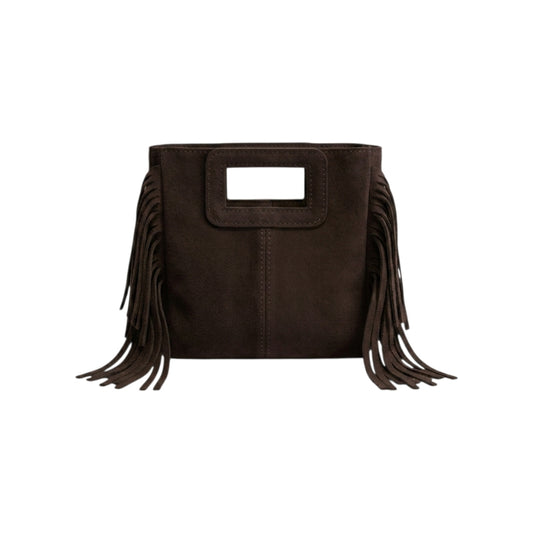 Borsa mini Suede con frange testa di moro