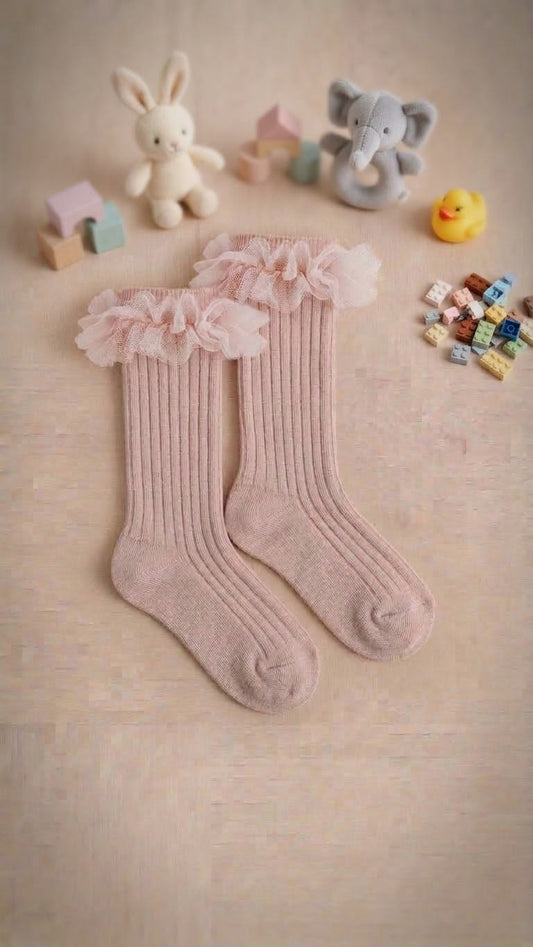 Calze corte con tulle rosa cipria
