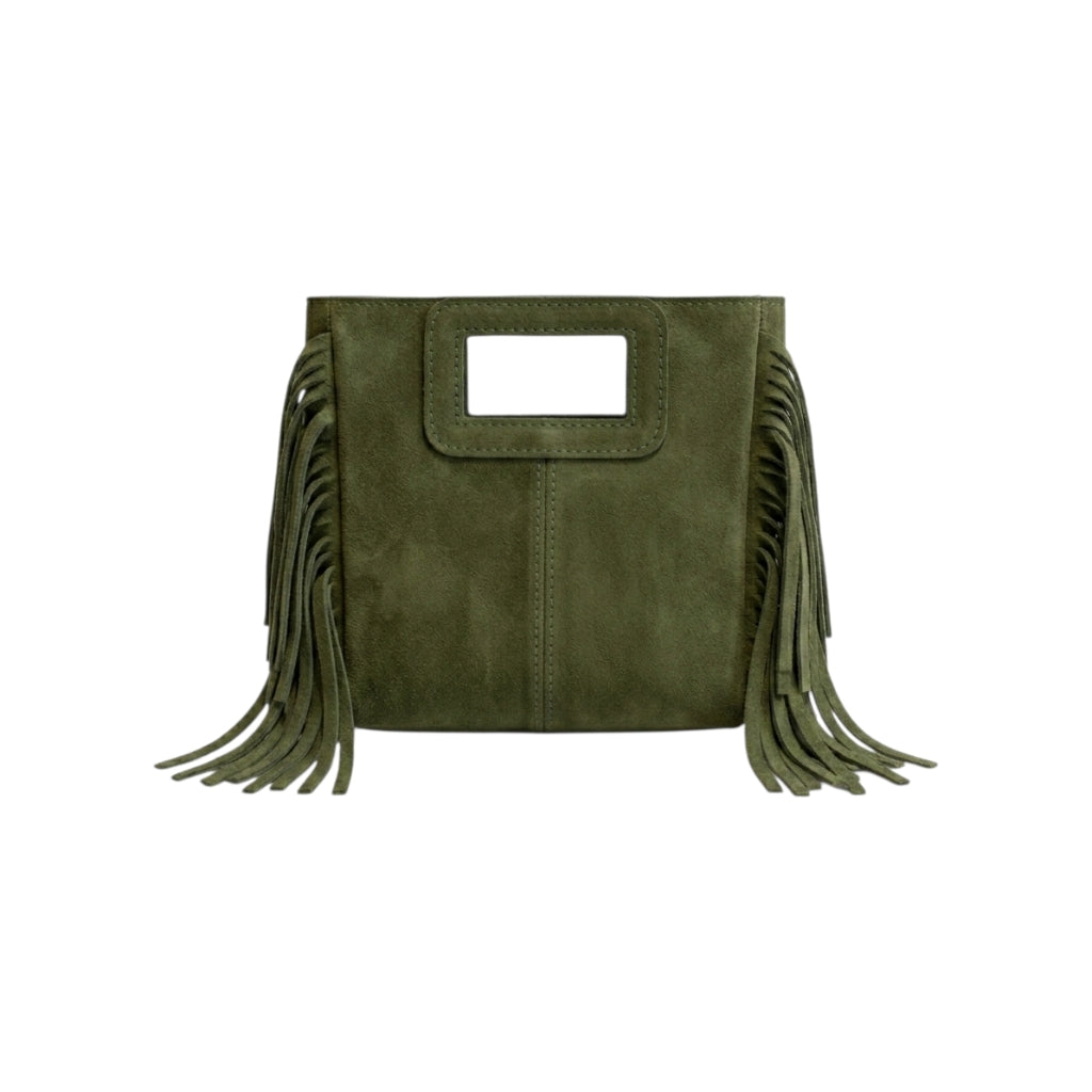 Borsa mini Suede con frange verde militare