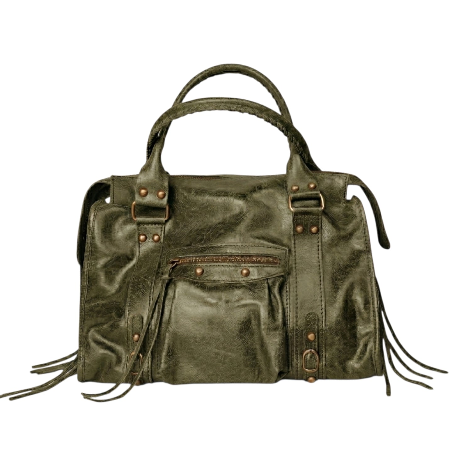 Borsa Maxi Bag pelle graffiata verde militare