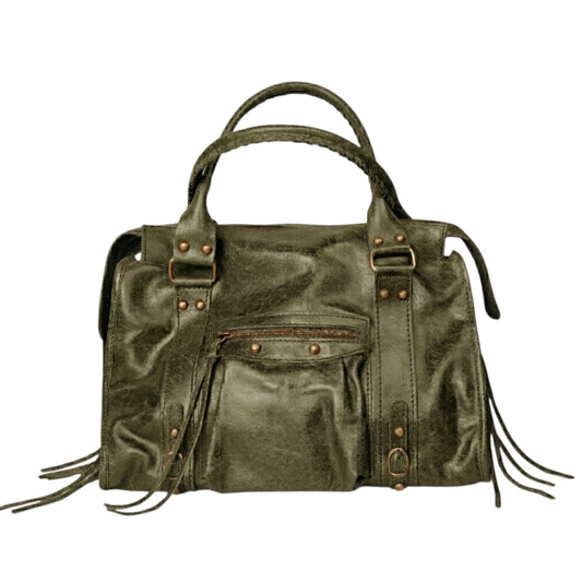Borsa Maxi Bag pelle graffiata verde militare