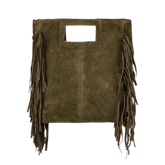 Borsa Maxi Suede con frange verde militare