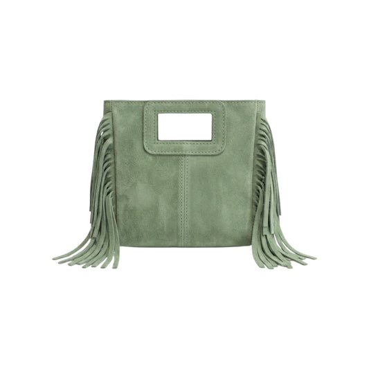 Borsa mini Suede con frange verde salvia