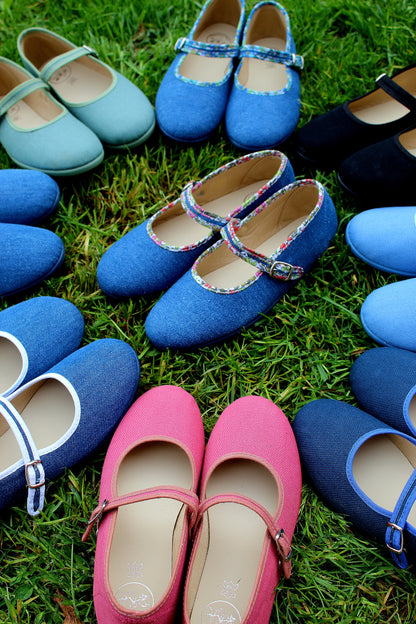 Ballerine in cotone denim bordino tono su tono