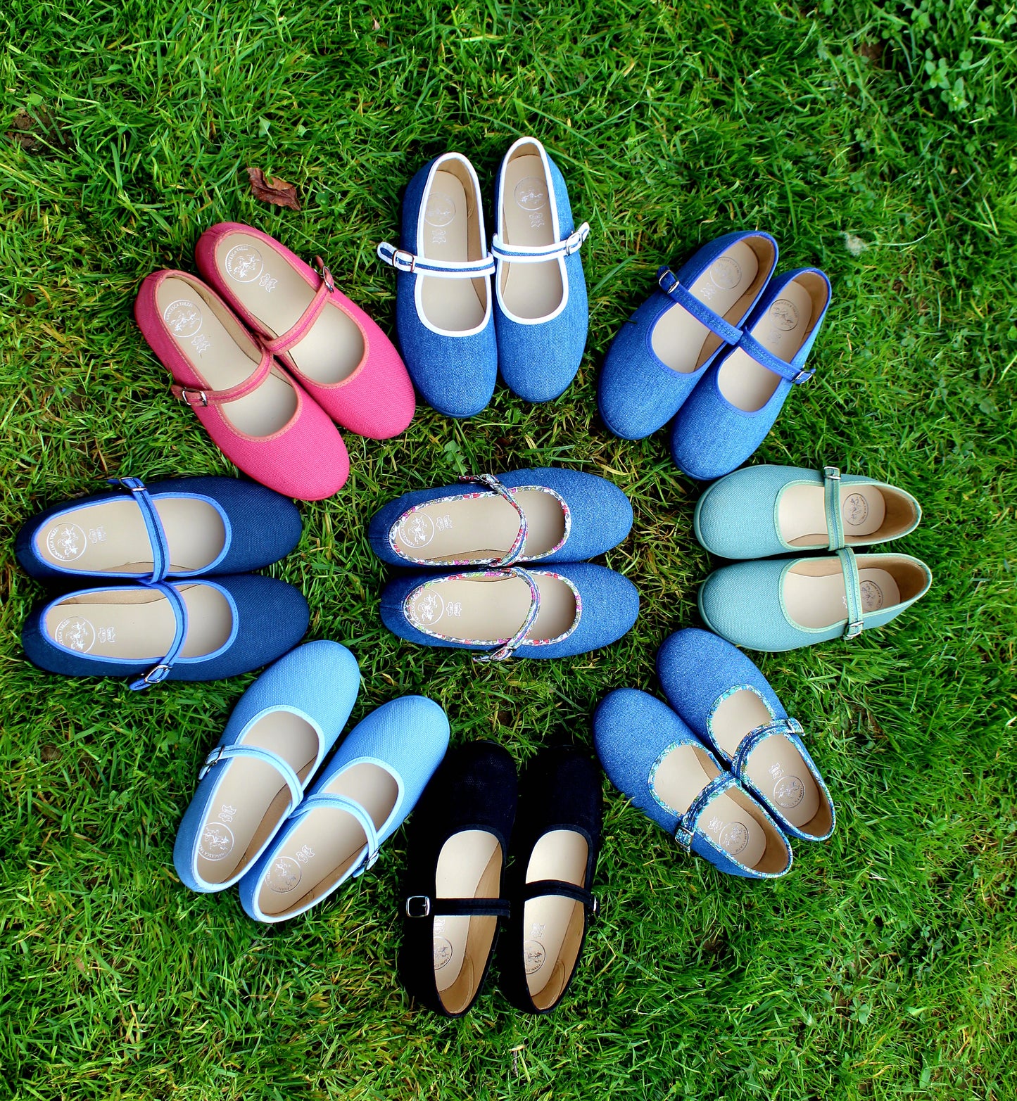 Ballerine in cotone denim bordino fiori multicolor