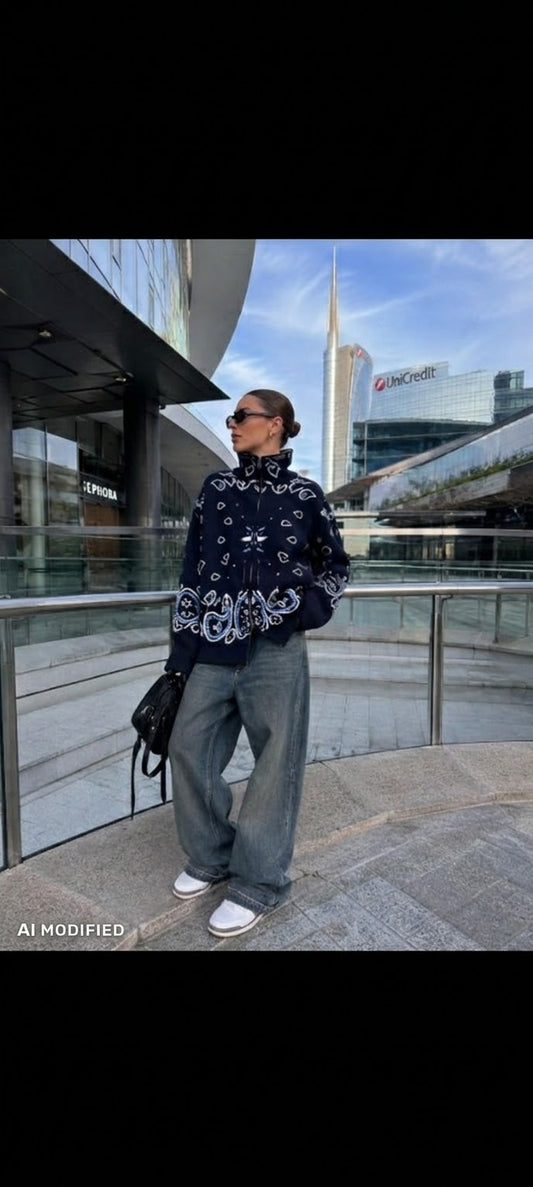 Cardigan Bandana in maglia blu notte