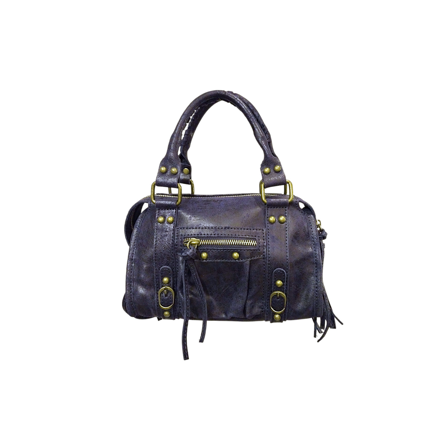 Mini Bag pelle blu graffiata