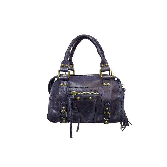 Mini Bag pelle blu graffiata