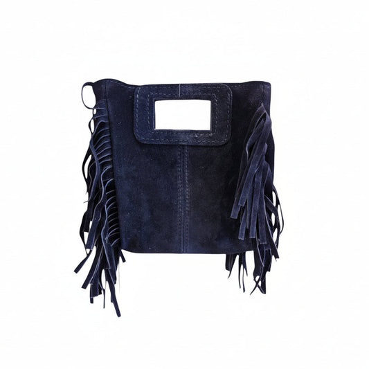 Borsa mini Suede con frange blu