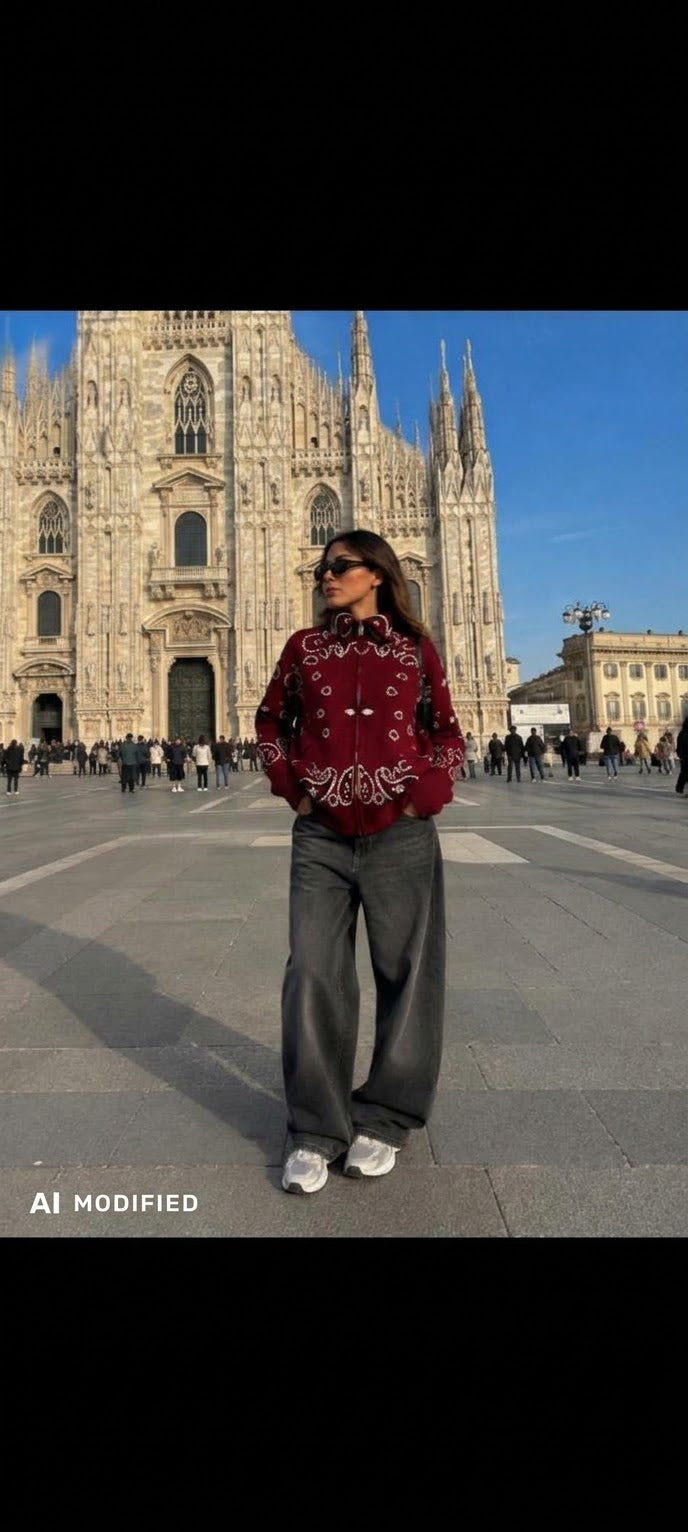 Cardigan Bandana in maglia bordeaux