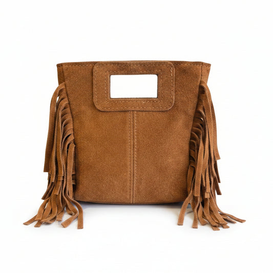 Borsa mini Suede con frange bruciato
