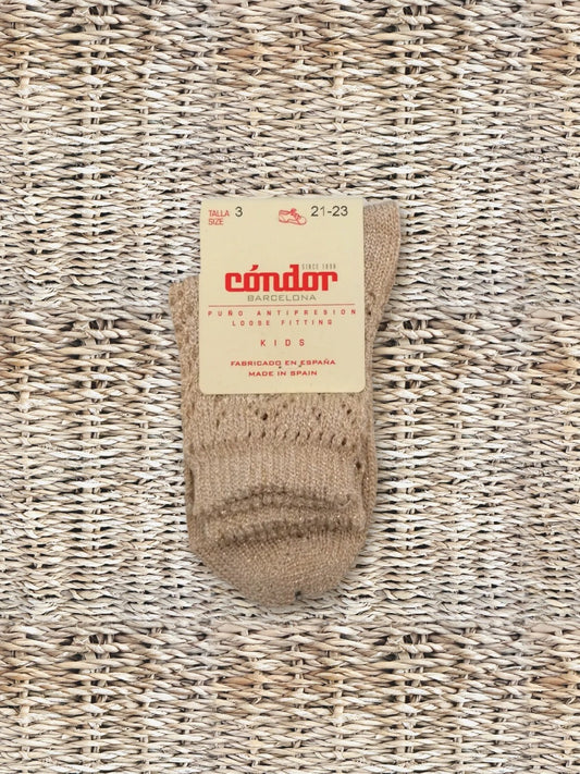 Calzini corti traforati glitter beige