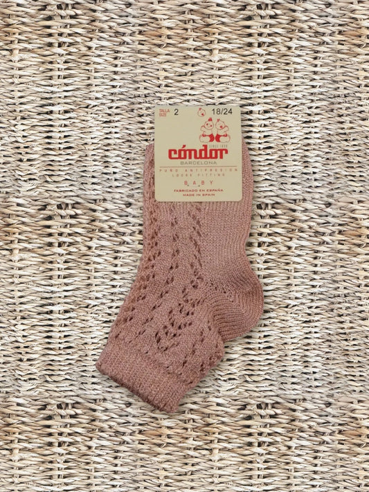Calzini corti traforati glitter rosa antico