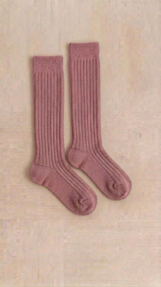 Calze a coste lunghe rosa antico
