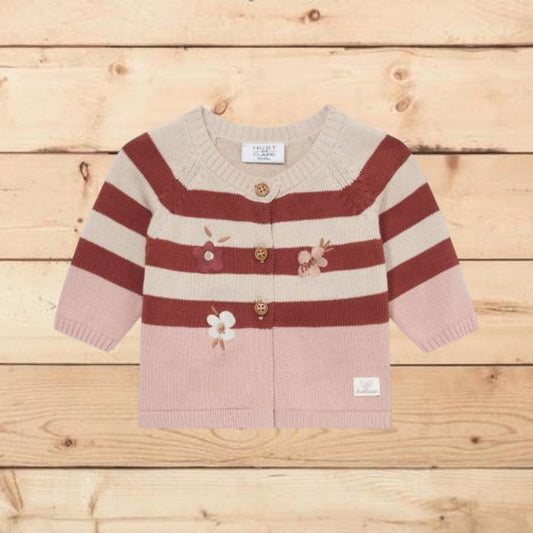 Cardigan a righe con fiori ricamati