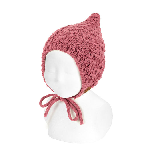 Cappello a cuffietta punto aran rosa carminio