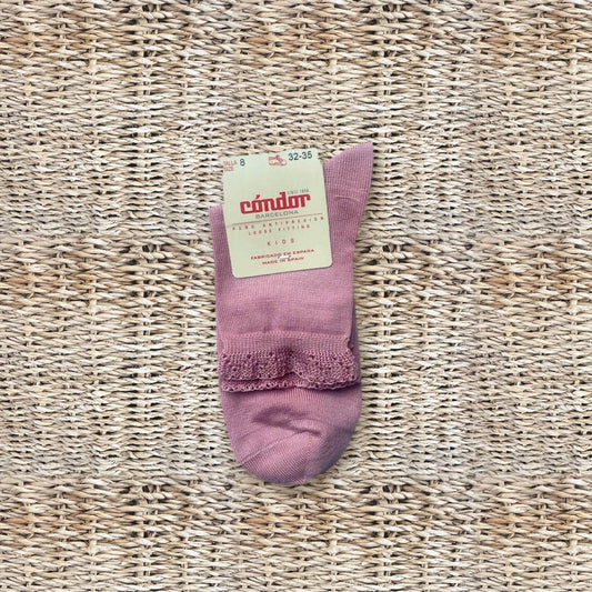 Calzini corti rosa pallido con bordo merletto
