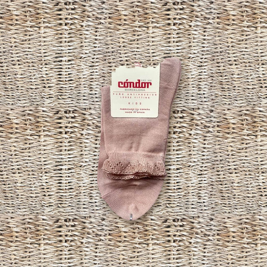 Calzini corti rosa antico con bordo merletto