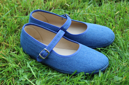 Ballerine in cotone denim bordino tono su tono