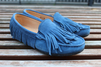 Mocassini scamosciati frange denim