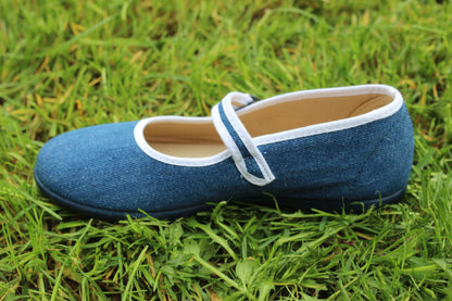 Ballerine in cotone denim bordino bianco