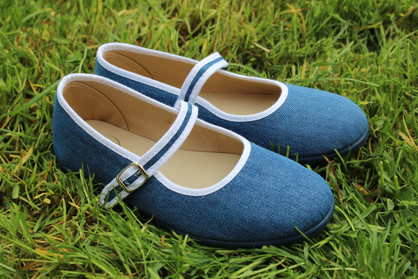 Ballerine in cotone denim bordino bianco