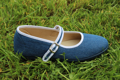 Ballerine in cotone denim bordino bianco