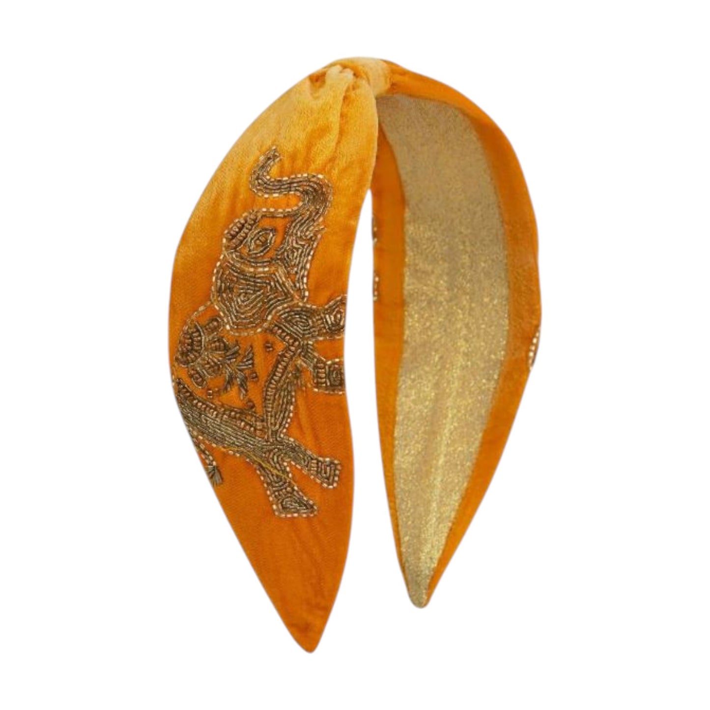 Cerchietto a fascia velluto arancio elefante