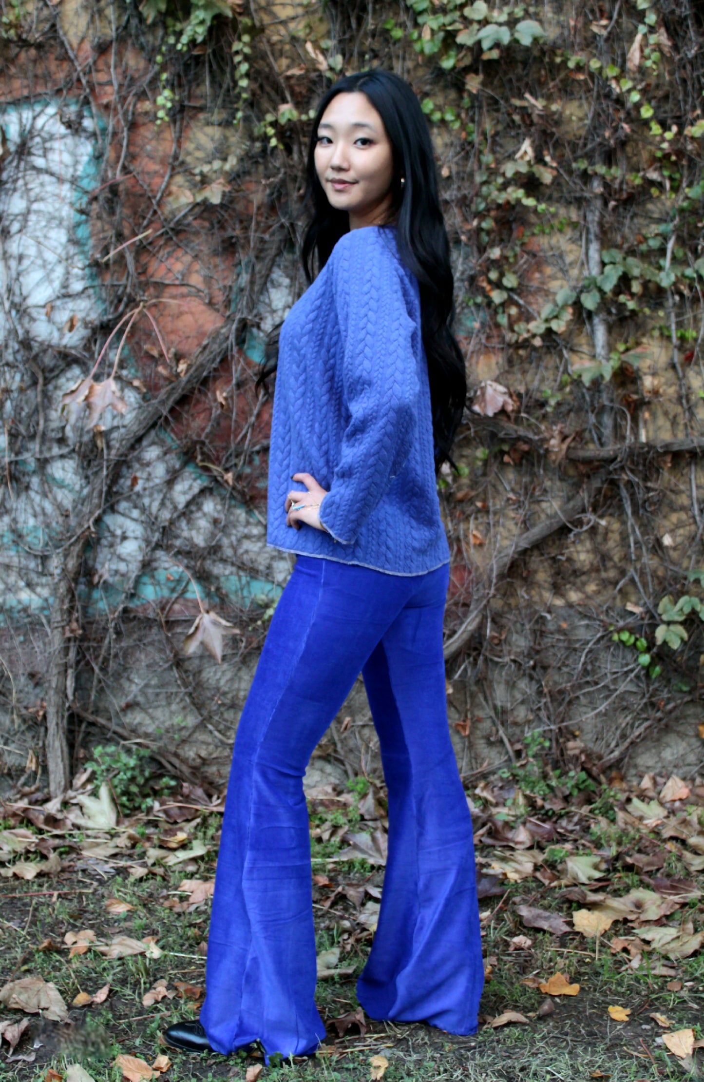 Felpa maniche lunghe treccia bluette