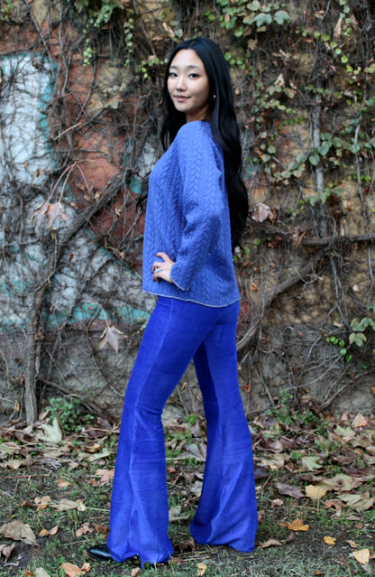 Felpa maniche lunghe treccia bluette