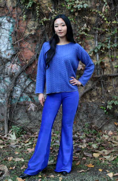 Felpa maniche lunghe treccia bluette