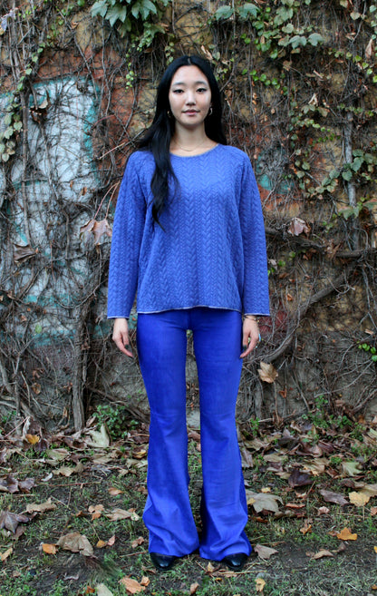 Felpa maniche lunghe treccia bluette