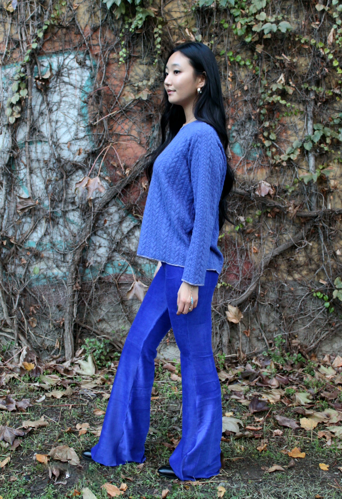 Felpa maniche lunghe treccia bluette