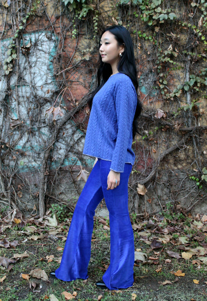 Felpa maniche lunghe treccia bluette