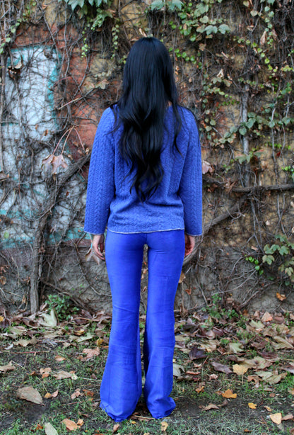 Felpa maniche lunghe treccia bluette