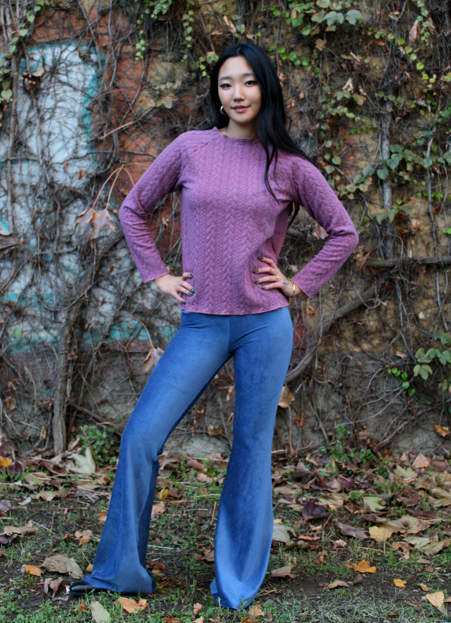 Felpa maniche lunghe treccia rosa malva