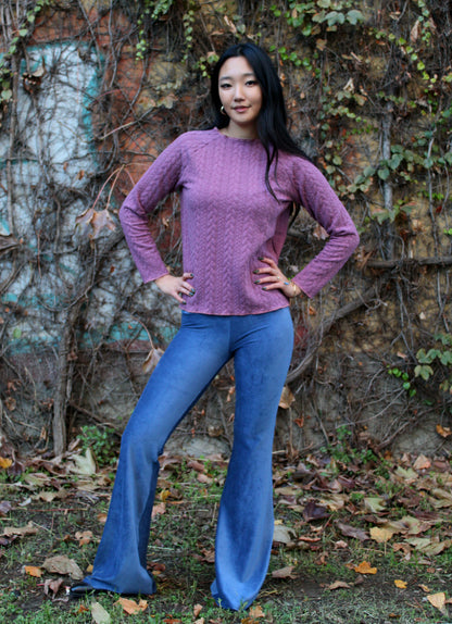 Felpa maniche lunghe treccia rosa malva