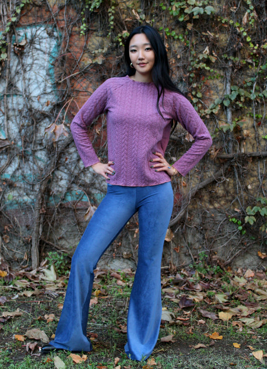 Felpa maniche lunghe treccia rosa malva