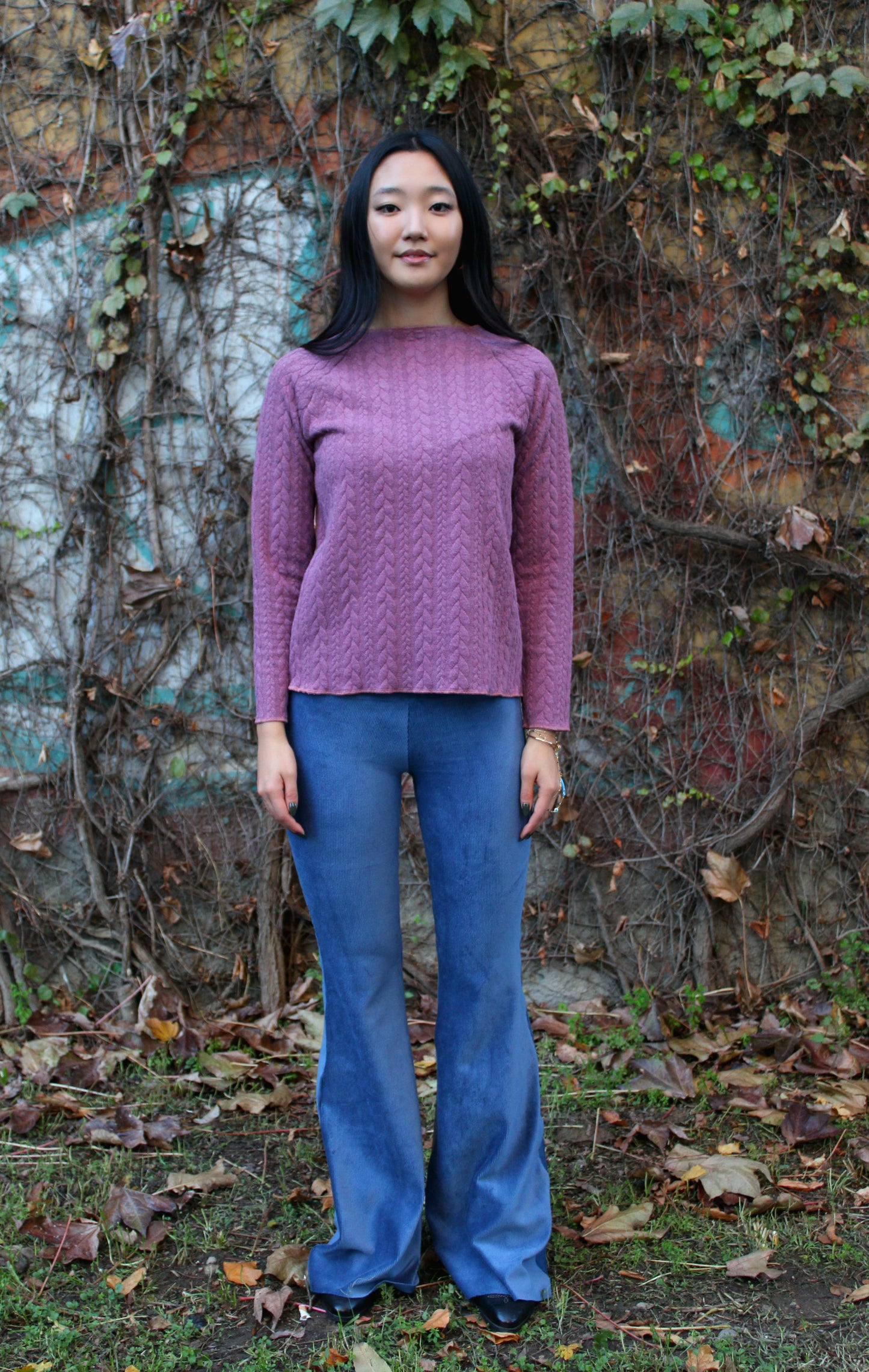 Felpa maniche lunghe treccia rosa malva