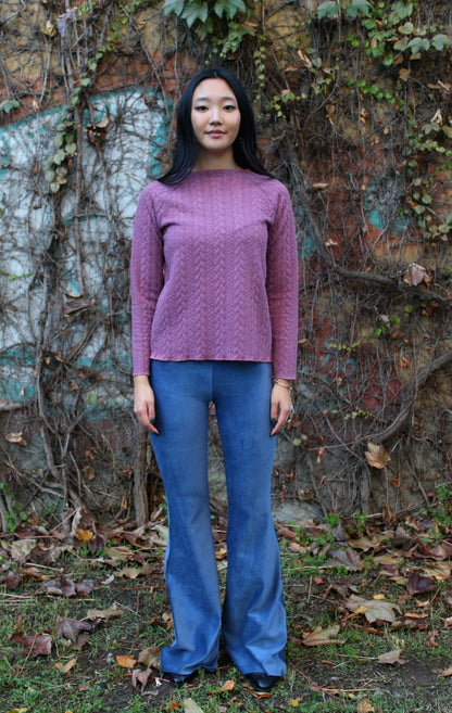 Felpa maniche lunghe treccia rosa malva